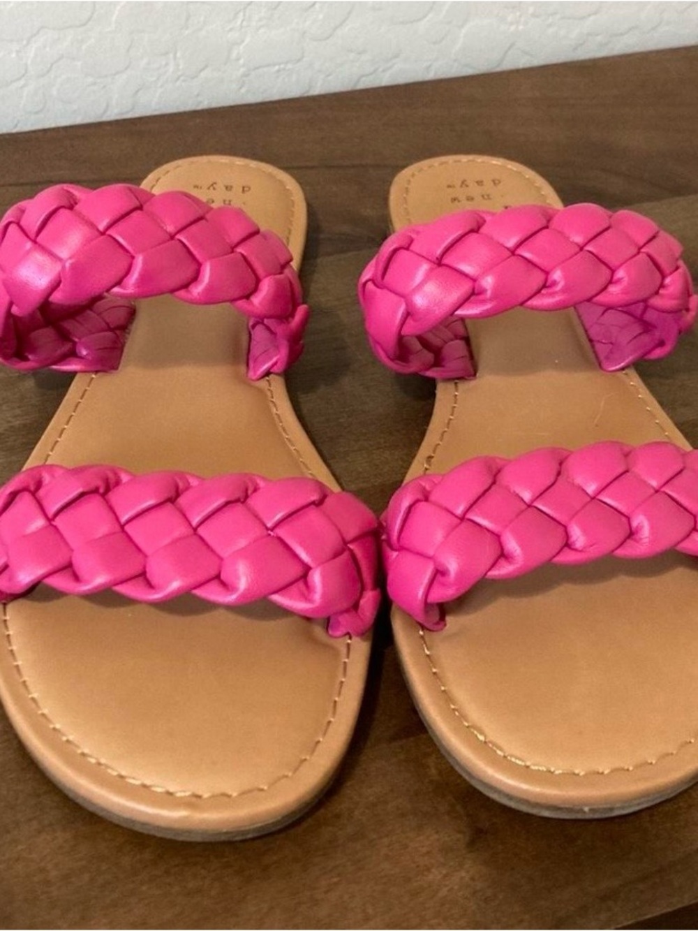 a new day Braided Double-Strap Slide Sandals in Hot Pink
